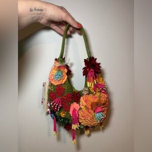 Multicolor Floral Beaded Handbag with tassels